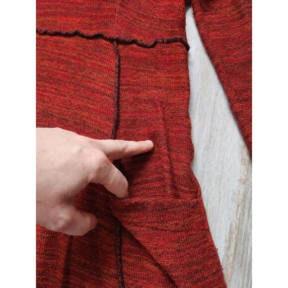 Hand Jive Rust Knit Dress Bell Sleeve Pocket A-Line Boho Artsy Womens L EUC - Picture 6 of 10